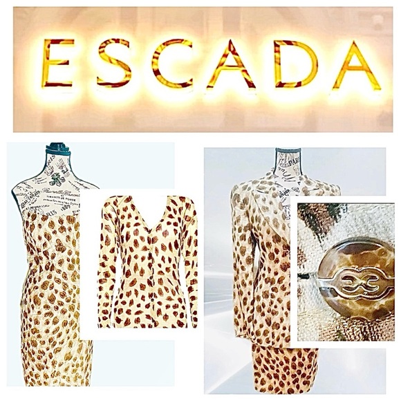 Escada Silk Cheetah Print Dress & Cardigan Sweater Suit S 36/38 - Picture 2 of 9